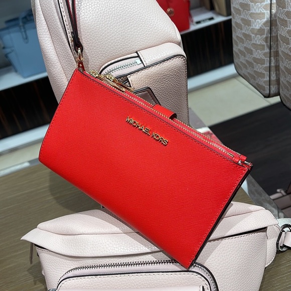 Michael Kors Jet Set Travel Large Double Zip Leather Wristlet phone holder NWT - Picture 13 of 16